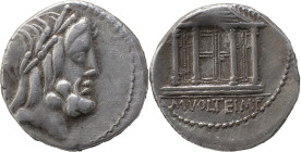Roman Republic
M. Volteius M. f. AR Denarius, 4,25g. Rome, 75 BC. Laureate and bearded head of Jupiter right. Rev Tetrastyle Temple of Jupiter Capitol...