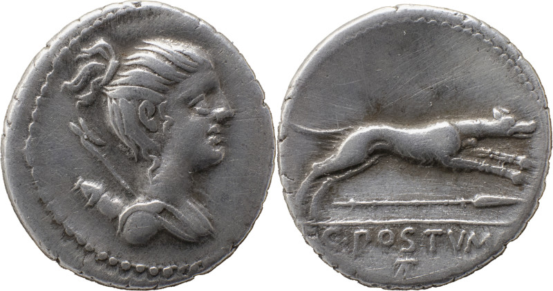 Roman Republic
C. Postumius AR Denarius, 3,78g. Rome, 74 BC. Draped bust of Dian...