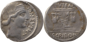 Roman Republic
L. Scribonius Libo AR Denarius, 3.77g. Rome, 62 BC. Head of Bonus Eventus to right; BON•EVENT downwards to right, LIBO downwards to lef...
