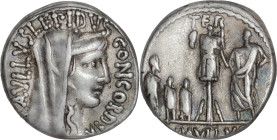 Roman Republic
L. Aemilius Lepidus Paullus AR Denarius, 3.85g,. Rome, 62 BC. PAVLLVS LEPIDVS CONCORDIA, head of Concordia wearing veil and diadem. Rev...