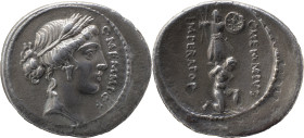 Roman Republic
C. Memmius C. f. AR Denarius, 3.35g, Rome, 56 BC. Head of Ceres right, wearing wreath of grain ears; C•MEMMI•C•F downwards before. Rev ...