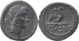 Roman Republic
Q. Cassius Longinus AR Denarius, 3.83g, Rome, 55 BC. Head of Genius Populi Romani to right, sceptre behind. Rev Eagle standing to right...