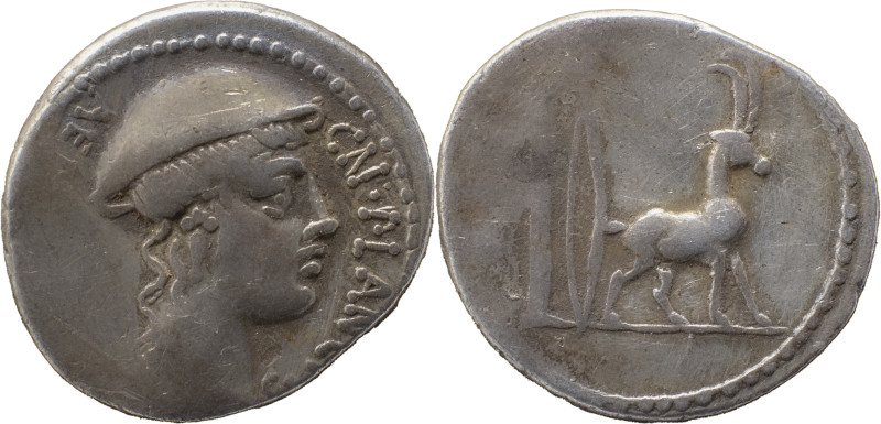 Roman Republic
Cn. Plancius AR Denarius, 4.01g, Rome, 55 BC. Head of Diana Planc...