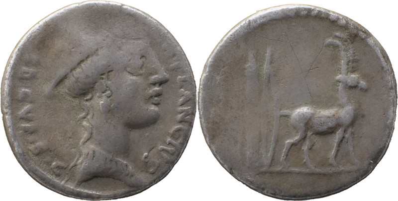 Roman Republic
Cn. Plancius AR Denarius, 3.80g, Rome, 55 BC. Head of Diana Planc...