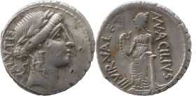 Roman Republic
Man. Acilius Glabrio AR Denarius, 3.87g, Rome, 49 BC. Laureate head of Salus right; SALVTIS behind / Salus standing to left, leaning ag...