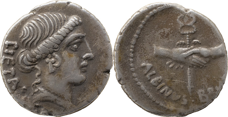 Roman Republic
D. Iunius Brutus Albinus AR Denarius, 3.99g, Rome, 48 BC. Head of...