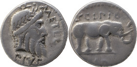 Roman Republic
Q. Caecilius Metellus Pius Scipio AR Denarius, 3.44g, Military mint travelling with Scipio in Africa, 47-46 BC. Laureate head of Jupite...