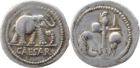 The Roman Republic
C. Iulius Caesar. AR Denarius 3.95 g, mint moving with Caesar 49-48, Pontifical emblems: culullus, aspergillum, axe and apex. Rev. ...