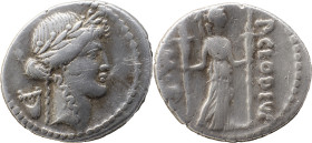 The Roman Republic
P. Clodius M. f. Turinus. AR Denarius, 3,72g. Rome 42, Laureate head of Apollo r.; behind, lyre. Rev. P.CLODIVS – ·M·F Diana standi...