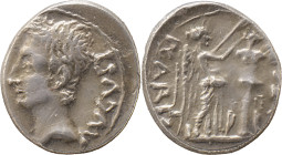 The Roman Empire
Augustus 27bC.-14 A.D., P.Carisius. Quinarius, Emérita AR 1,83 g. AVGVST. Bare head left. Rev: P CARISI LEG.
Victory standing right, ...