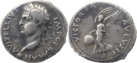 The Roman Empire
Vitellius, January – December 69.
Denarius, Tarraco (?) 69, AR 3.36 g. A VITELLIVS – IMP GERMAN Laureate head l. with globe at poin...