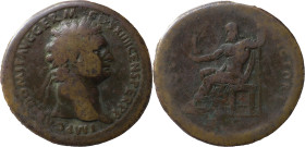 The Roman Empire
Domitian augustus, 81 - 96.
Sestertius 90-91, Æ 24.49 g. IMP CAES DOMIT AVG GERM – COS XIIII CENS PERP P P Laureate head r. Rev. IO...