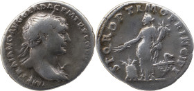 The Roman Empire
Trajan, 98 – 117
Denarius circa 106-107, AR 3.14 g. IMP TRAIANO AVG GER DAC P M TR P COS V P P Laureate bust r. with aegis. Rev. S P ...
