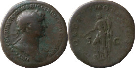 The Roman Empire
Trajan, 98 – 117. Sestertius circa 104/105-107, Æ 23.68 g. IMP CAES NERVAE TRAIANO AVG GER DAC P M TR P COS V P P Laureate bust r. w...