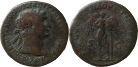 The Roman Empire
Trajan, 98 – 117
Sestertius 103-111, Æ 25.02 g. IMP CAES NERVAE TRAIANO AVG GER DAC P M TR P COS V P Pwith drapery on l. shoulder Rev...