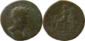 The Roman Empire
Hadrian, 117-138
Sestertius 118, Æ 24.98 g. IMP CAESAR TRAIANVS – HADRIANVS AVG Laureate bust r. with drapery on l. shoulder. Rev. PO...
