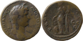 The Roman Empire
Hadrian 117 – 138
Sestertius 134-138, Æ 24.80 g. HADRIANVS AVG COS III Laureate bust r., with drapery on l. shoulder. Rev. PROVIDENTI...