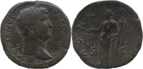 The Roman Empire
Hadrian 117 – 138
Sestertius 134-138, Æ 24.80 g. HADRIANVS AVG COS III P P Laureate bust r. Rev. MONETA AVG /SC, Moneta standing l., ...