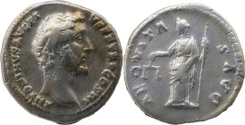 The Roman Empire
Antoninus Pius, 138 – 161
Denarius 140-143. AR 3.41 g. ANTONINVS AVG PIVS PP TRP COS III Bare head r. Rev. AEQVITAS AVG, Aequitas sta...