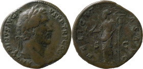 The Roman Empire
Antoninus Pius, 138 – 161
Sestertius 145-161, Æ 28.83 g. ANTONINVS AVG PI – VS P P TR P COS IIII Laureate head r. Rev. FELICITA – S –...
