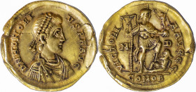 The Roman Empire
HONORIUS 393-423. GOLD Solidus, 4,37g. Mediolanum. Obv: D N HONORIVS P F AVG. Diademed, draped and cuirassed bust right. Rev: VICTORI...