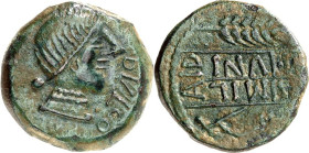 SPANIEN. 
HISPANIA ULTERIOR. 
OBULCO / IPOLCA (Portuna). AE-As 28mm (116/91 v.Chr.) 15,16g, L(ucius) AEMIL(ius) & M(arcus) IUNIUS, Aed(iles). Frauen...