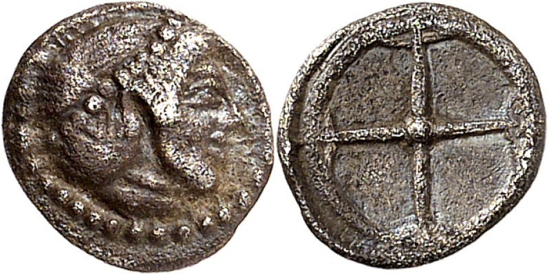 SIZILIEN. 
SYRAKUS (Siracusa). 
Obolos (485/460 v.Chr.) 0,54g. Kopf der Arethu...