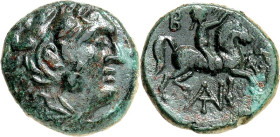 MAKEDONIEN. 
KÖNIGREICH. 
Antigonos Gonatas 277-239 v. Chr. AE-Tetrachalkon 17/18mm 4,79g. Herakleskopf n.r. / B - A - Monogramm für ANTI( GONOU) Ep...