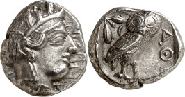 ATTIKA. 
ATHEN. Tetradrachmon (403 -365 v.Chr.) 17,16g. Kopf der Athena mit Helm und Ölkranz n.r. / Im Quadrat: Eule steht n.r.; Kopf v.v.; dahinter ...