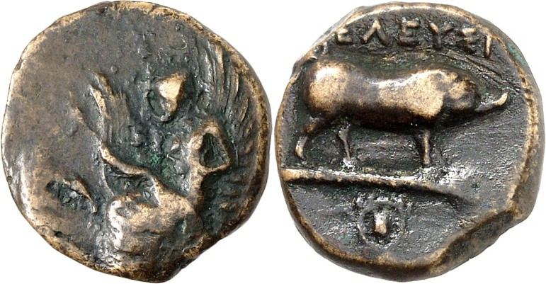 ATTIKA. 
ELEUSIS. AE-Dichalkon 17mm (350/330 v.Chr.) 3,79g. Triptolemos im Schl...