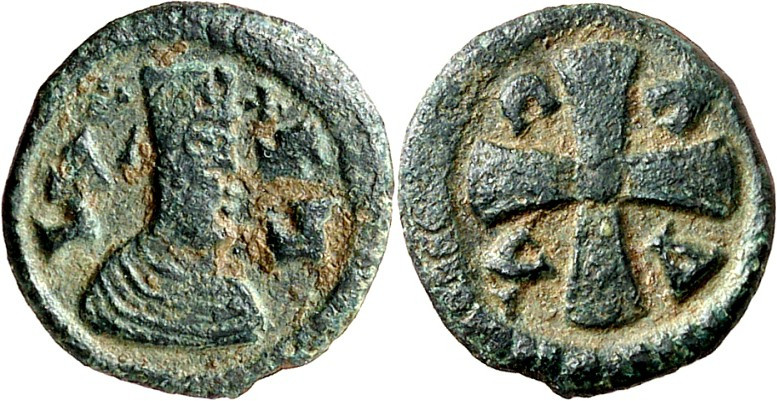 AXUM (Äthiopien). 
Joel um 575-600 n.Chr. AE-"Obolos" 12/13mm 1,05g. Büste in O...