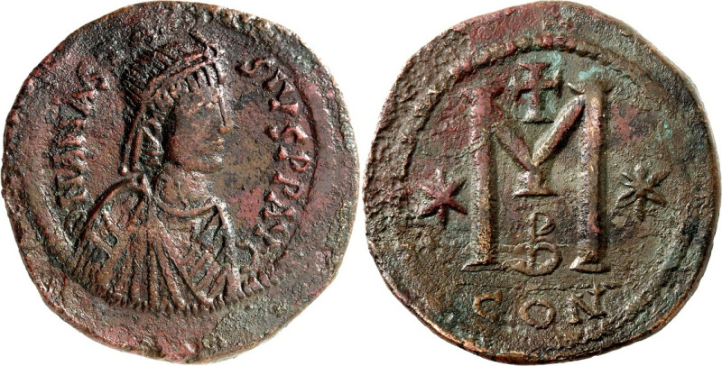 BYZANZ. 
ANASTASIUS I. 491-518. AE-Follis 36mm (512/517) 18,34g, Konstantinopel...