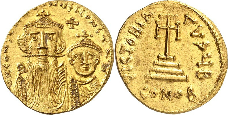 BYZANZ. 
KONSTANS II. mit KONSTANTINOS (IV.) 654-659. Solidus 4,38g, Konstantin...