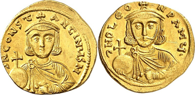 BYZANZ. 
LEON III. mit KONSTANTINOS V. 720-741. Solidus (725/732) 4,44g, Konsta...