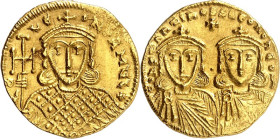 BYZANZ. 
KONSTANTINOS V. und LEON IV. 751-775. Solidus (757/775) 4,45g, Konstantinopel. Beider Chlamysbüsten, isokephal, v.v. COhSTAhTIhOS S LEOh O h...