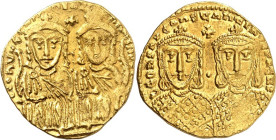 BYZANZ. 
LEON IV. mit Konstantinos VI. 776-780. Solidus (778/780) 4,51g, Konstantinopel. Beide thronen in Chlamydes v.v.; oben Kreuz. Trugschrift&nbs...