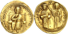 BYZANZ. 
ROMANOS III. Argyros 1028-1034. Stamenon 4,33g, Konstantinopel. Christkönig thront v.v. + IhS XIS REX - RESNANTI[hM ] / Q CE bOH Q' - RWMAhW...