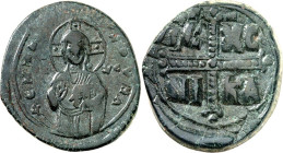 BYZANZ. 
MICHAEL IV. Paphlagon 1034-1041. Anonymer AE-Follis 30/295mm 11,11g, Konstantinopel. Hüftbild des Christos antiphonetes v.v. IC - XC / IC - ...