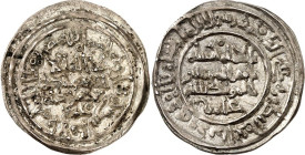 SPANIEN und NORDAFRIKA. 
UMAIJADEN. 
Abu'l-Walid Hisam II. 976-1009 n.Chr. (366-399 AH). Ag-Dirhem (3)88 AH (998/99) 3,28g, al-Andalus. MUHAMMAD / '...