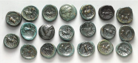 GRIECHEN. 
MAKEDONIEN. 20~Bronzemünzen 16-18mm: Philipp II.359-336 v.Chr. Typ Apollonkopf / Reiter mit verschiedenen Beizeichen Typ. . 

meist brau...