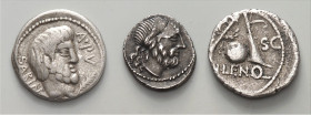 RÖMISCHE REPUBLIK. 
Silbermünzen. 3~Silberprägungen: Quinar Cn. Lentulus Cr.345/2 Bab.Cornelia 50-53, Denar Lentulus Cr.393/1a Bab.54-55, Denar L. Ti...