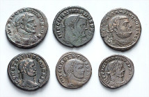 RÖMISCHES KAISERREICH. 
Allgemein: Spätrömische Bronzemünzen. 24 AE-Folles (23-28mm), Diocletianus (3), Maximianus (7), Constantius I. (3), Maximinus...