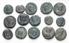 RÖMISCHES KAISERREICH. 
Allgemein: Spätrömische Bronzemünzen. 100 Kleinbronzen (13-19mm): Salonina, Valerian, Claudius II., Aurelian, Probus, Dioclet...
