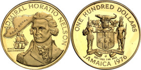 JAMAIKA. 
100 Dollars 1976 Nelson / Wappen. F. 8, K.-M. 72. . 

GOLD in Or.-Mappe P.P.