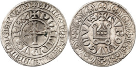 FRANKREICH. 
Philippe IV. le bel 1285-1314. Gros Tournois à l'O long (1290) 3,12g. Fußkreuz in doppelter Us.; am L Lilie / Kastell. Dup. 214, Laf. 21...