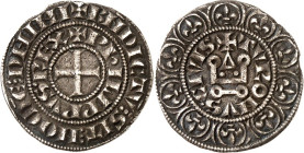 FRANKREICH. 
Philippe IV. le bel 1285-1314. Maille tierce à l'O rond (1/3 Tournose) (1306) 1,20g. Außen-Us. endet DHINI Kreuz in doppelter Us. / Kast...