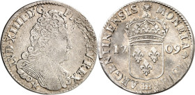 FRANKREICH. 
Louis XIV. 1643-1715. 1/2&nbsp;Ecu de Strasbourg zu 44 Sols 1709 BB, Straßburg. Geharn. Brb. n.r.&nbsp;/ Gekr. Lilienschild. E.u.L. 527....