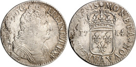 FRANKREICH. 
Louis XIV. 1643-1715. 1/2 Ecu de Strasbourg 1714 A Paris Brb. n.r. / Gekr. Wappen. Dup. 1606, Gad. 200, KM 409.2. R für den. 

rauer S...