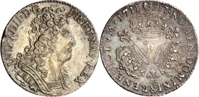 FRANKREICH. 
Louis XIV. 1643-1715. 1/4 Ecu aux couronnes 1711 P, Dijon. Geharn. Brb. n.r.&nbsp;/ 3 Kronen in Kleeblattanordnung, dazw. 3 Lilien. Dup....