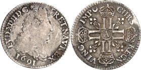 FRANKREICH. 
Louis XIV. 1643-1715. 1/12 Ecu aux huit L 1691A Paris. Dup. 1517, Gad. 116. . 

Kr., ss